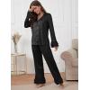 imageVerdusa Womens Satin Notch Collar Blouse and Ruffle Hem Pants PJ SetBlack