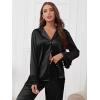 imageVerdusa Womens Satin Notch Collar Blouse and Ruffle Hem Pants PJ SetBlack