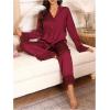 imageVerdusa Womens Satin Notch Collar Blouse and Ruffle Hem Pants PJ SetBurgundy