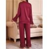 imageVerdusa Womens Satin Notch Collar Blouse and Ruffle Hem Pants PJ SetBurgundy