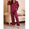 imageVerdusa Womens Satin Notch Collar Blouse and Ruffle Hem Pants PJ SetBurgundy