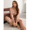 imageVerdusa Womens Satin Notch Collar Blouse and Ruffle Hem Pants PJ SetBurnt Orange