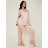 imageVerdusa Womens Satin Notch Collar Blouse and Ruffle Hem Pants PJ SetChampagne