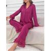 imageVerdusa Womens Satin Notch Collar Blouse and Ruffle Hem Pants PJ SetFuchsia