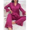 imageVerdusa Womens Satin Notch Collar Blouse and Ruffle Hem Pants PJ SetFuchsia
