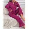imageVerdusa Womens Satin Notch Collar Blouse and Ruffle Hem Pants PJ SetFuchsia