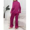 imageVerdusa Womens Satin Notch Collar Blouse and Ruffle Hem Pants PJ SetFuchsia