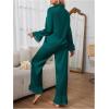 imageVerdusa Womens Satin Notch Collar Blouse and Ruffle Hem Pants PJ SetGreen