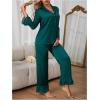 imageVerdusa Womens Satin Notch Collar Blouse and Ruffle Hem Pants PJ SetGreen