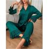 imageVerdusa Womens Satin Notch Collar Blouse and Ruffle Hem Pants PJ SetGreen