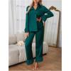 imageVerdusa Womens Satin Notch Collar Blouse and Ruffle Hem Pants PJ SetGreen