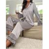 imageVerdusa Womens Satin Notch Collar Blouse and Ruffle Hem Pants PJ SetGrey