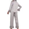 imageVerdusa Womens Satin Notch Collar Blouse and Ruffle Hem Pants PJ SetGrey