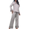 imageVerdusa Womens Satin Notch Collar Blouse and Ruffle Hem Pants PJ SetGrey