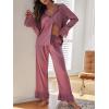 imageVerdusa Womens Satin Notch Collar Blouse and Ruffle Hem Pants PJ SetMauve Purple