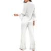 imageVerdusa Womens Satin Notch Collar Blouse and Ruffle Hem Pants PJ SetPlain White