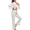 imageVerdusa Womens Satin Notch Collar Blouse and Ruffle Hem Pants PJ SetPlain White