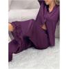 imageVerdusa Womens Satin Notch Collar Blouse and Ruffle Hem Pants PJ SetPurple