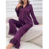 imageVerdusa Womens Satin Notch Collar Blouse and Ruffle Hem Pants PJ SetPurple
