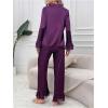 imageVerdusa Womens Satin Notch Collar Blouse and Ruffle Hem Pants PJ SetPurple