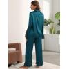 imageVerdusa Womens Satin Notch Collar Blouse and Ruffle Hem Pants PJ SetTeal Blue