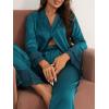 imageVerdusa Womens Satin Notch Collar Blouse and Ruffle Hem Pants PJ SetTeal Blue