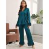 imageVerdusa Womens Satin Notch Collar Blouse and Ruffle Hem Pants PJ SetTeal Blue
