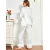 imageVerdusa Womens Satin Notch Collar Blouse and Ruffle Hem Pants PJ SetWhite