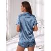 imageVerdusa Womens Striped Satin Sleepwear Short Sleeve Shirt and Shorts Pajama Set