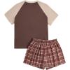 imageVerdusa Womens Two Piece Pajama Sets Plaid Pj Set Star Print Short Sleeve Tee and Shorts Comfy Sleepwear Casual Lounge SetsBrown Beige