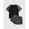 imageVerdusa Womens Two Piece Pajama Sets Plaid Pj Set Star Print Short Sleeve Tee and Shorts Comfy Sleepwear Casual Lounge SetsGrey Black