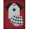 imageVerdusa Womens Two Piece Pajama Sets Plaid Pj Set Star Print Short Sleeve Tee and Shorts Comfy Sleepwear Casual Lounge SetsMulticolor