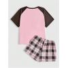 imageVerdusa Womens Two Piece Pajama Sets Plaid Pj Set Star Print Short Sleeve Tee and Shorts Comfy Sleepwear Casual Lounge SetsPlaid Pink