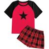 imageVerdusa Womens Two Piece Pajama Sets Plaid Pj Set Star Print Short Sleeve Tee and Shorts Comfy Sleepwear Casual Lounge SetsRed and Black