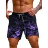 imageVerdusa Mens Tropical Print Drawstring Waist Swim Trunks Beach ShortsBlack Purple