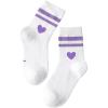 imageVerdusa Unisex Kid Striped Letter Print Athletic Socks Casual Crew SocksWhite Purple Heart