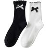 imageVerdusa Womens 2 Pairs Bow Knot Scallop Edge Ribbed Crew SocksBlack and White