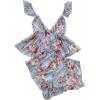 imageVerdusa Womens 2 Piece Floral Print Mesh Ruffled Peplum Cami Top and Shorts Pajama SetsLight Blue