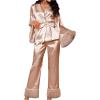imageVerdusa Womens 2 Piece Lace Satin Pajama Set Ruffle Long Sleeve Belted Top and PantsChampagne
