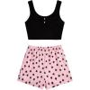 imageVerdusa Womens 2 Piece Outfits Crop Tank Top and Plaid Shorts Cute Loungewear Pajama SetPink Heart