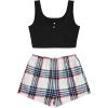 imageVerdusa Womens 2 Piece Outfits Crop Tank Top and Plaid Shorts Cute Loungewear Pajama SetPlaid Black White