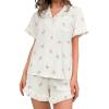 imageVerdusa Womens 2 Piece Pajama Floral Print Ruffle Trim Short Sleeve Top and Shorts PJ SetBeige