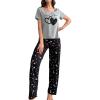 imageVerdusa Womens 2 Piece Pajama Set Letter Print Short Sleeve Tee Top and Plaid Pants Loungewear Pj SetHeart Black