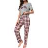 imageVerdusa Womens 2 Piece Pajama Set Letter Print Short Sleeve Tee Top and Plaid Pants Loungewear Pj SetMulticolor