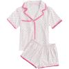 imageVerdusa Womens 2 Piece Pajama Sets Cute Pj Set Button Up Short Sleeve Top and Short Sleepwear Lounge SetsWhite and Pink
