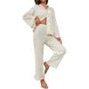 imageVerdusa Womens 2 Piece Pajama Sets Sleepwear Ruffle Trim Button Up Top and Pants Lounge SetApricot