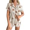 imageVerdusa Womens 2 Piece Printed Lounge PJ Sets Sleepwear Button Up Shirt with ShortsBear Apricot