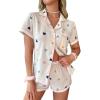 imageVerdusa Womens 2 Piece Printed Lounge PJ Sets Sleepwear Button Up Shirt with ShortsHeart Beige