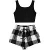 imageVerdusa Womens 2 Pieces Fuzzy Pajama Set Knit Crop Tank Top ampamp Teddy Plaid Shorts LoungewearBlack Plaid