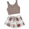 imageVerdusa Womens 2 Pieces Fuzzy Pajama Set Knit Crop Tank Top ampamp Teddy Plaid Shorts LoungewearMocha Brown